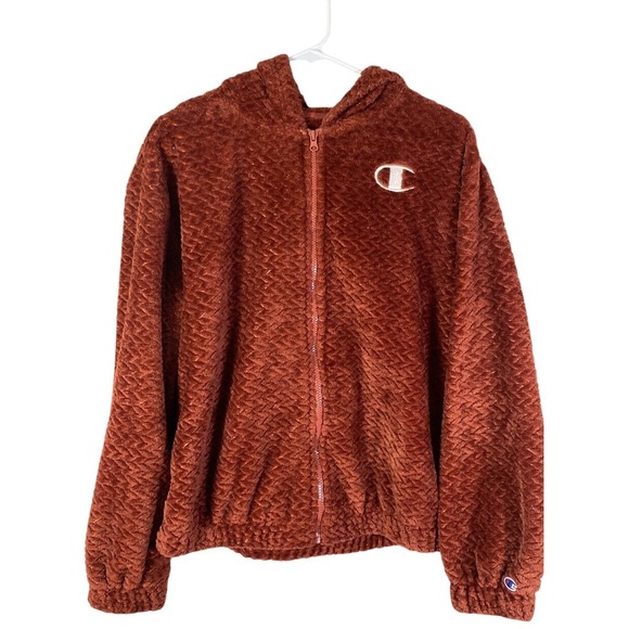 Champion Tops - Champion large logo zip up hoodie Orange long sleeve with pockets size Medium